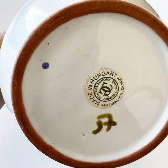 Williams Sonoma Grande Cuisine Blue Floral Pitcher Hungary Hand Painted Bent Lip - Picture 3 of 10